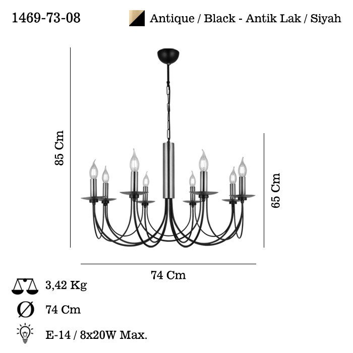Opviq Candelabro de Metal Antigüedad y Negro de 65-85 cm